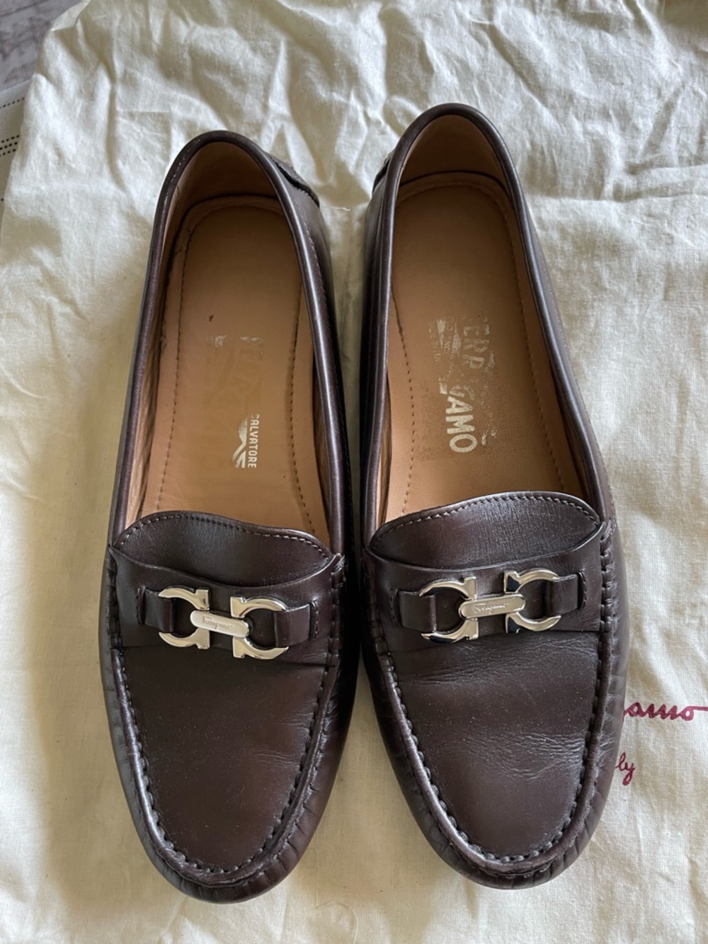 Salvatore Ferragamo Dark Brown Leather Gancini Bit Loafers